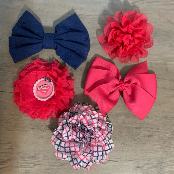 Hair bows & Flowers fuchsia and navy set (5) used - Picture 2 of 7
